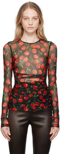 Dolce&Gabbana Black & Red Cherry Print Long Sleeve T-Shirt