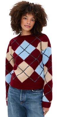 English Factory Argyle Sweater Burgundy Multi L