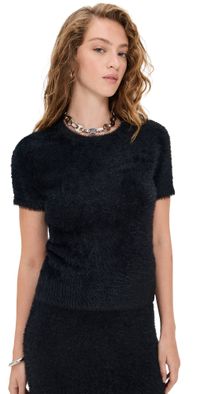 Helmut Lang Crop Eyelash Tee Black L