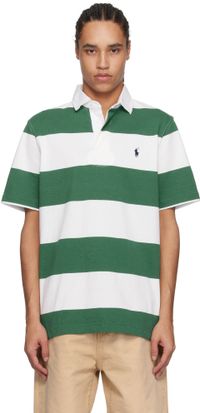 Polo Ralph Lauren White & Green Jersey Rugby Short Sleeve Polo