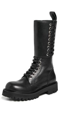 rabanne Leather Combat Boots Black 37