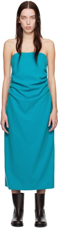 AURALEE Blue Brushed Super Fine Wool Flannel Midi Dress