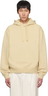 Hugo Beige Logo Print Cotton-Terry Hoodie