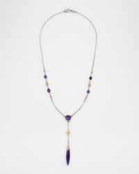 Anthos Cross and Dagger Drop Dark Amethyst Quartz Necklace