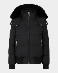 Cloud Bomber Jacket with Detachable Hood and Shearling Trim