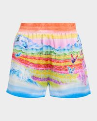 Printed Silk Pull-On Shorts