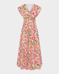 Carter Pleated Fruit-Print Poplin Maxi Dress