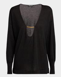 Plunging Cashmere-Silk Knit Sweater