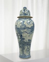 Blue & White Floral Ceramic Jar