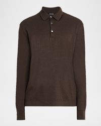 Men's Leather-Trim Long-Sleeve Polo Shirt