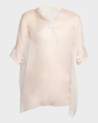 Short-Sleeve Sheer Silk Tunic Top With Cami