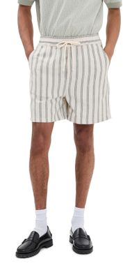 Les Deux Lawson Stripe Shorts Ivory/Chive Green M