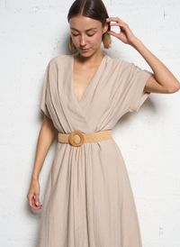 Please - Robe midi Col V - Taille L - Beige