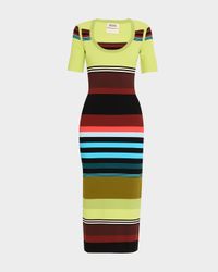 Striped Short-Sleeve Midi Dress