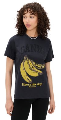 GANNI Basic Cotton Jersey Banana Relaxed Tee Phantom XS