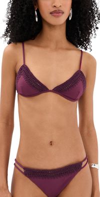 Leslie Amon Garis Trim Bikini Top Deep Red L