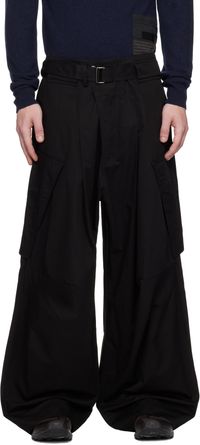 FFFPOSTALSERVICE Black Wide Belted Draped Pocket Trousers
