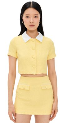 endless rose Collared Combination Tweed Cropped Top Butter M