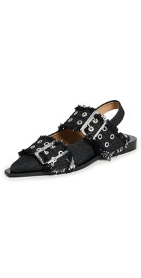 GANNI Buckle Denim Ballerina Flats Black 36