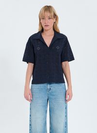 Zapa - Top Col V en coton - Taille 46 - Bleu