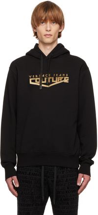 Versace Jeans Couture Pull à capuche noir à logo contrecollé