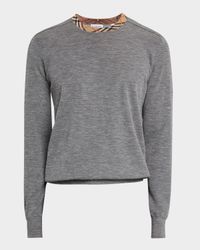 Men's Crewneck Sweater with Signature Check Trim