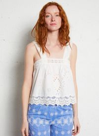 Louise Misha - Top ample à bretelles en dentelle - Taille 40 - Blanc