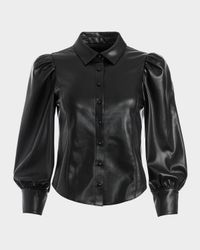 Nadine Puff-Sleeve Vegan Leather Blouse