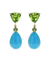 18k Yellow Peridot and Turquoise Drop Earrings