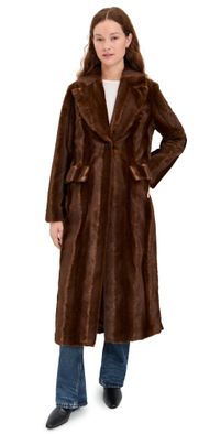 Avec Les Filles Long Faux Fur Coat Brown Mink M