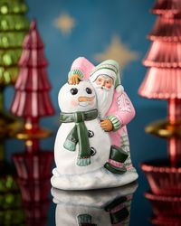 Santa Building a Snowman Christmas Figurine