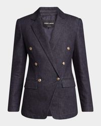 Cotton-Cashmere Denim Double-Breasted Blazer