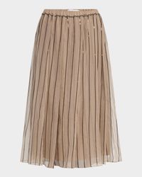Regimental Paillette Crispy Silk Chiffon Midi Skirt