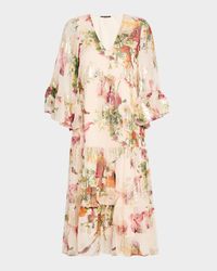 Limone Tiered Floral-Print Fil Coupe Midi Dress