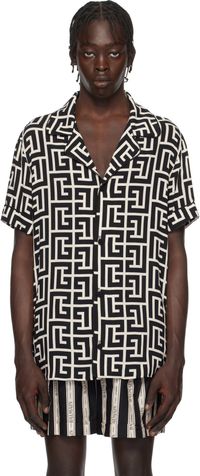 Balmain Black & Off-White Monogram-Printed Shirt