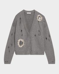 Distressed Crystal V-Neck Cardigan
