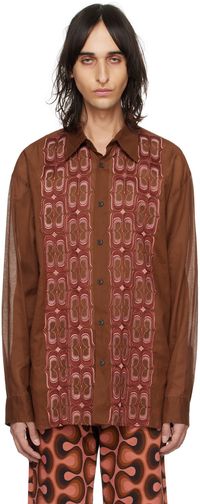 Dries Van Noten Chemise orange à motif graphique brodé