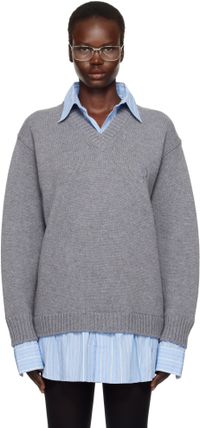 Balenciaga Gray Layered Shirt V-Neck Sweater