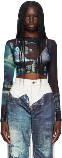 Jean Paul Gaultier Blue 'The Pigalle Crop' Long Sleeve T-Shirt