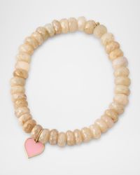 Blush Grapholite Bead Bracelet with Pink Enamel Heart Charm