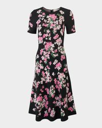 Floral Short-Sleeve Fit-And-Flare Dress