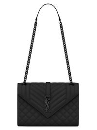 Women's Medium Envelope Monogram Matelassé Leather Shoulder Bag - Black