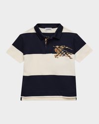 Boy's EKD Check Striped Cotton Polo Shirt, Size 3-14