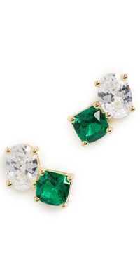 By Adina Eden Colored CZ Pear x Emerald Stud Earrings Emerald Green One Size