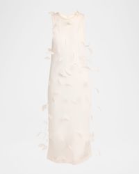 Feather-Trim Sheer Silk Sleeveless Midi Dress
