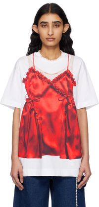 Simone Rocha White & Red Negligee Tromp L'oeil T-shirt