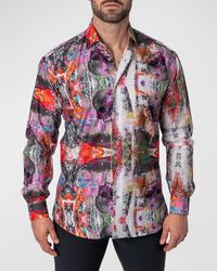 Men's Fibonacci Button-Down Shirt, Skull Scramble Multi
