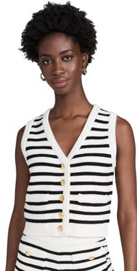 English Factory Striped Knit Vest Ivory/Black XS