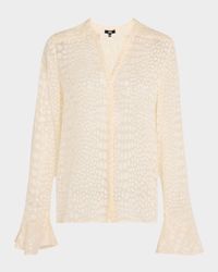 Pepita Printed Long-Sleeve Blouse