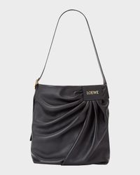 Pleated Shoulder Bag in Leather